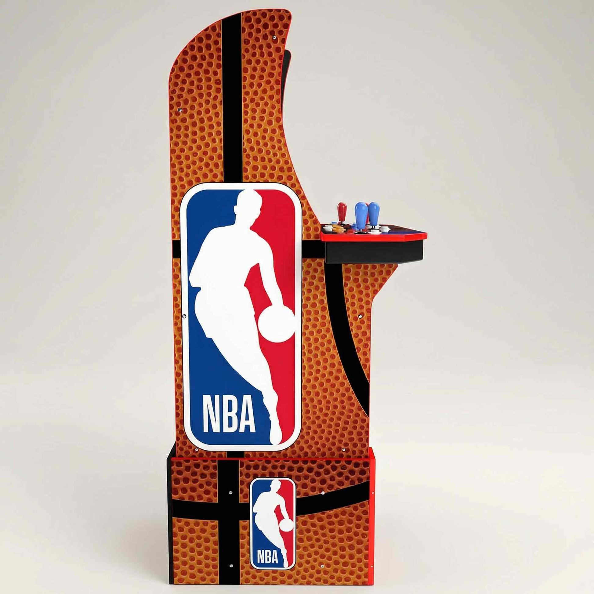 Basketball-themed arcade machine with NBA logo on a light gray background