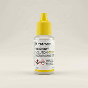 Small bottle of Pentair Rainbow OTO chlorine and bromine test reagent with yellow cap