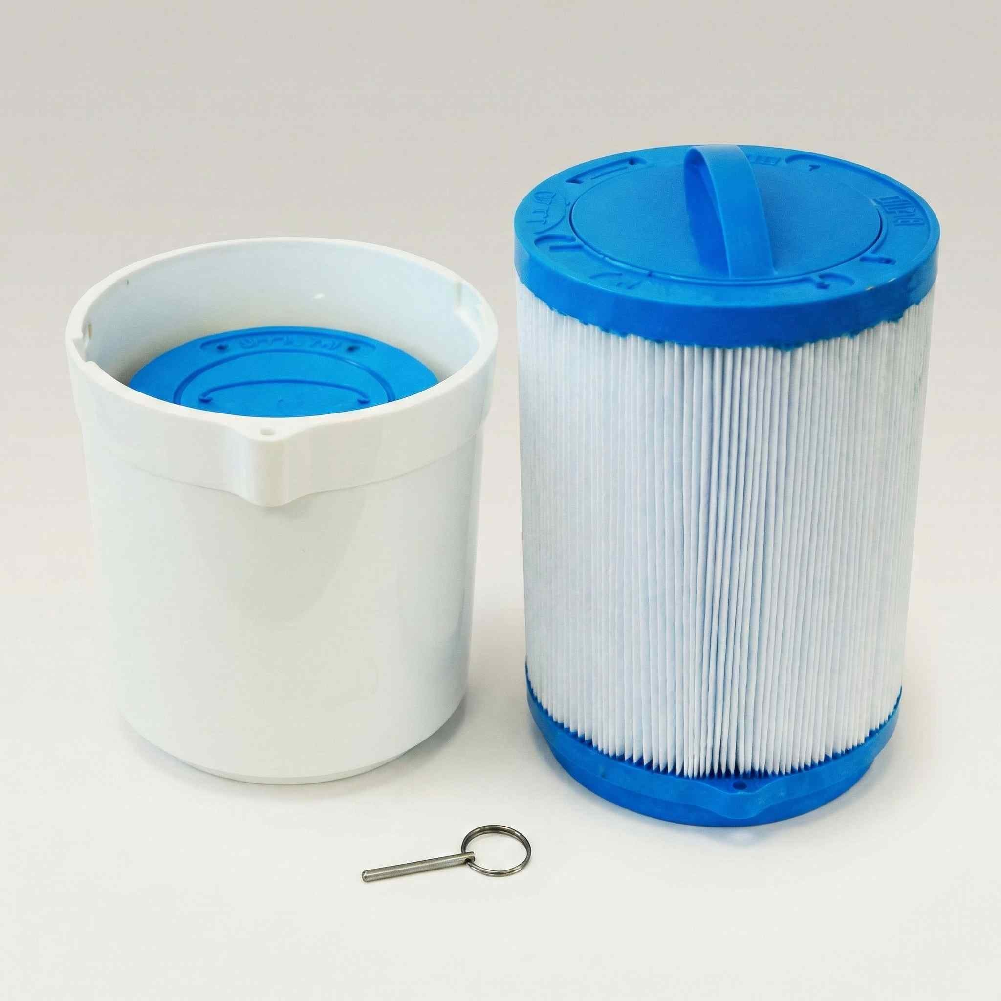 Pro-Clarity Micron filter from above showing blue centre hole and top cap detail