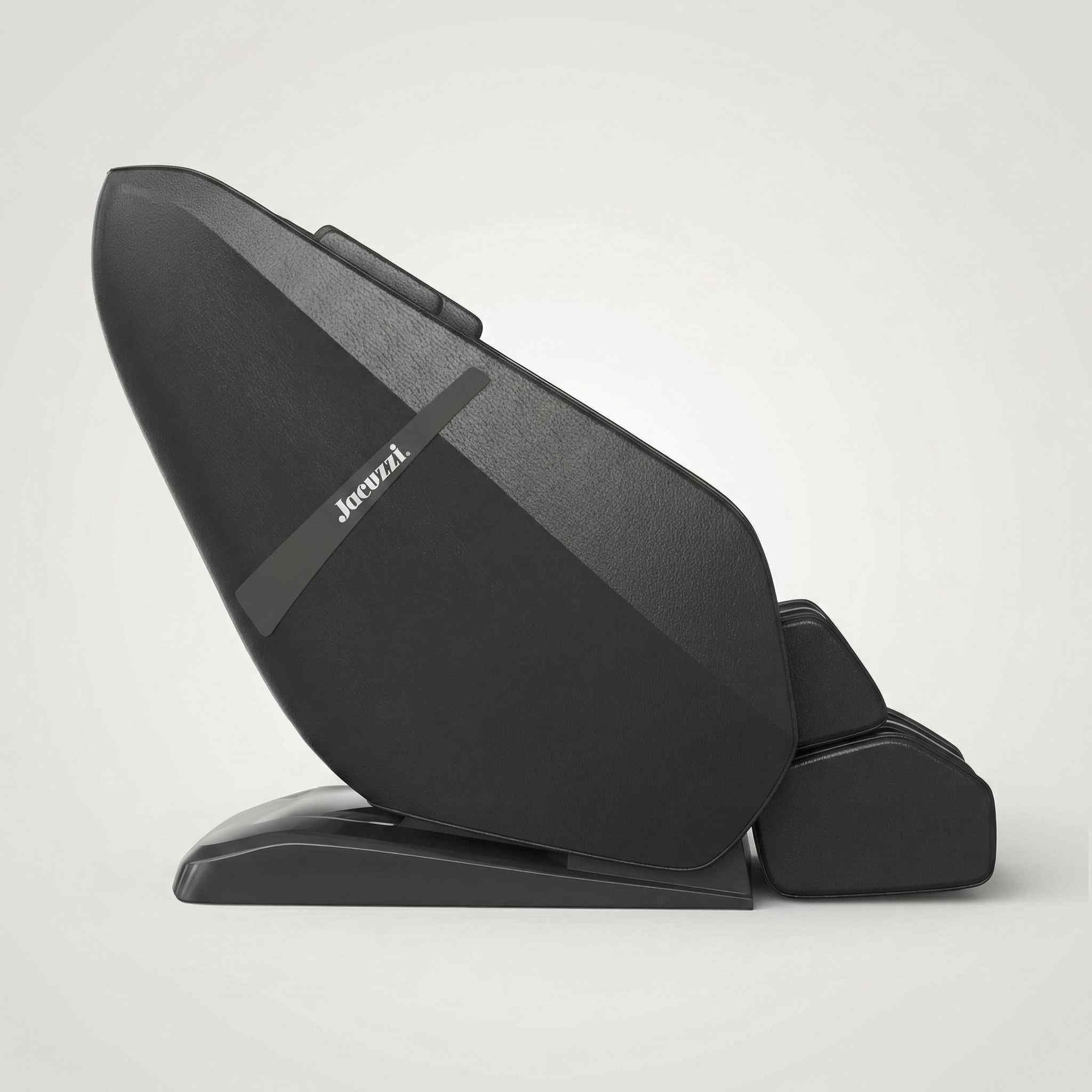 Black Jacuzzi JPro102XR massage chair in upright position shown from a three-quarter angle