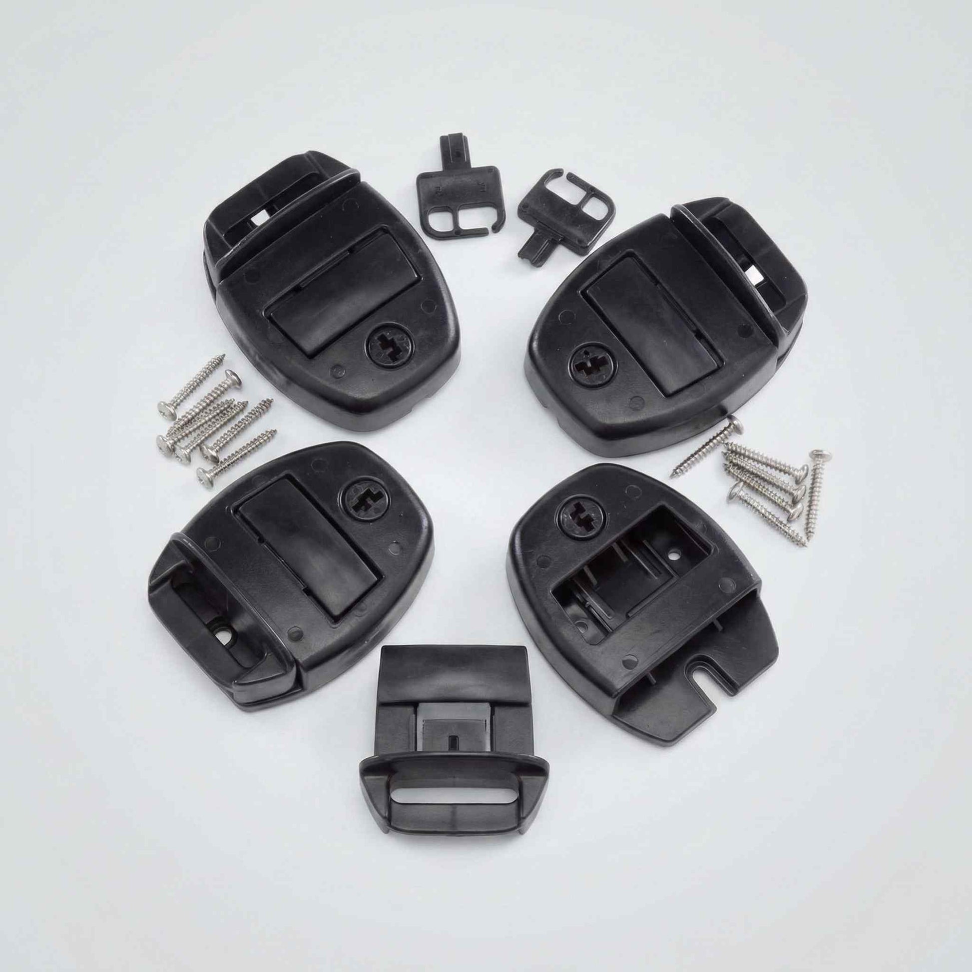 Jacuzzi® Cover Clip Kit Sunstar featuring four black plastic clips and mounting screws on white background